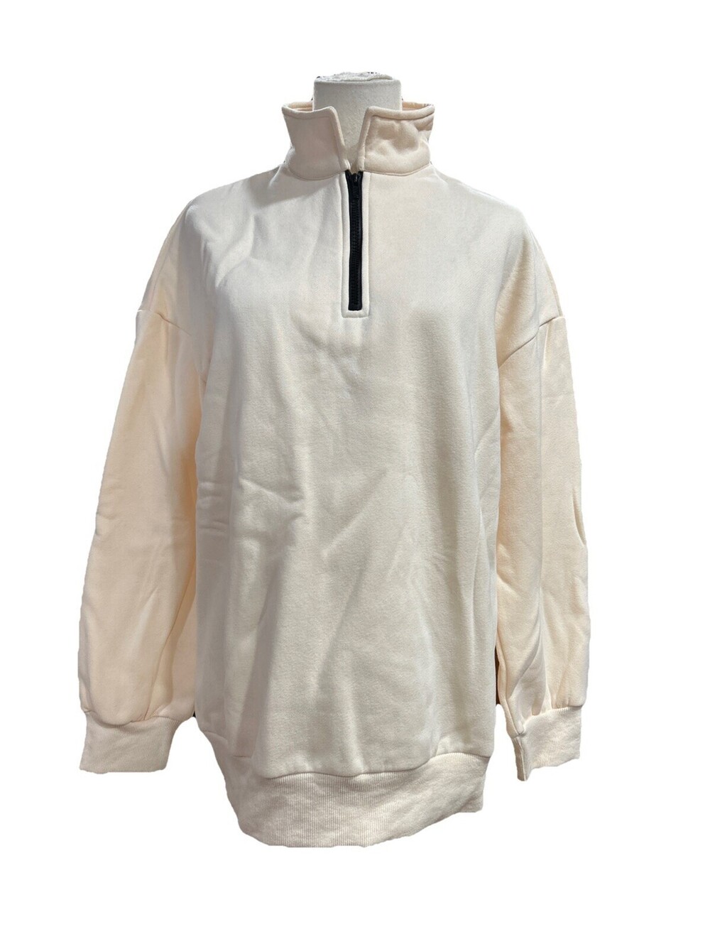 Automet Womens Sweatshirt oversized quarter zip pullover S Ivory